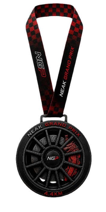 Front of the NEAK Grand Prix 4.4KM finisher medal